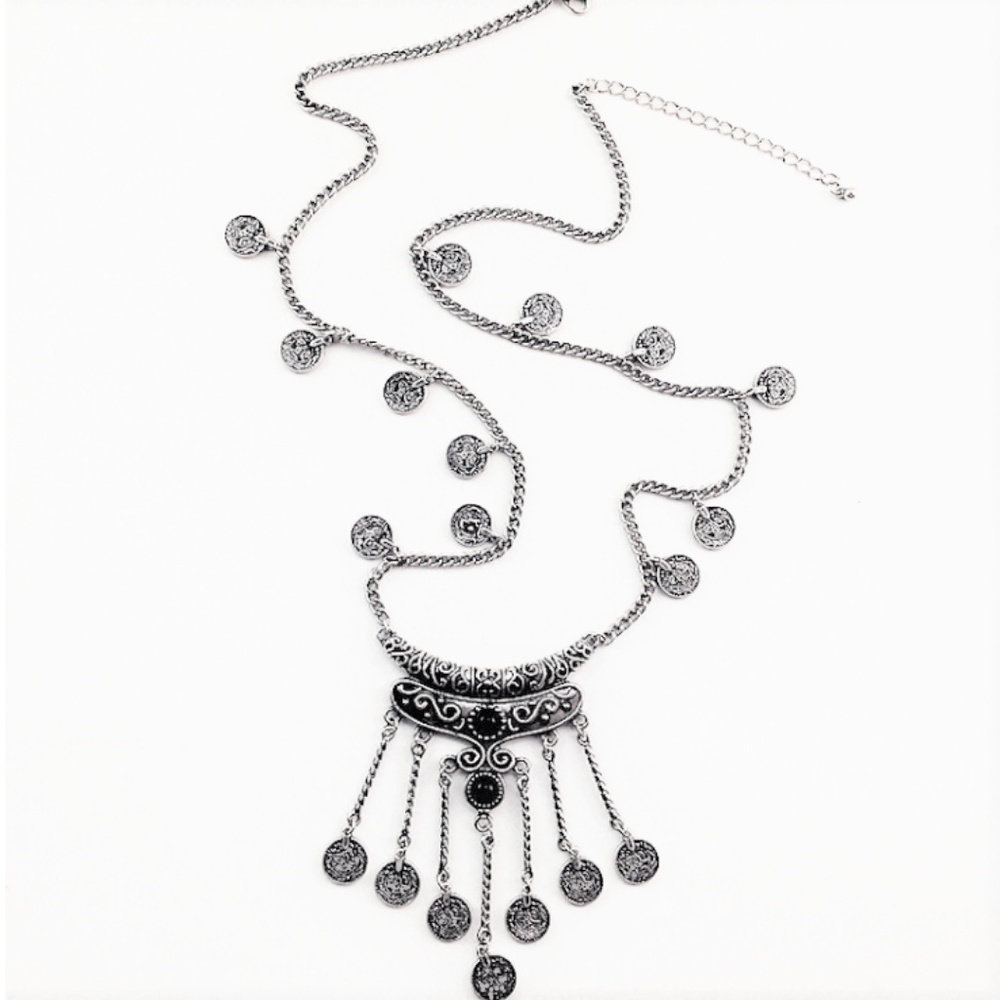 Boho Retro Necklace Faux Coin Tassel - Picture 4 of 5